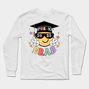 Groovy Kindergarten Graduate Happy Face Graduation 2024 Grad Gift For Boys Girls Kids Long Sleeve T-Shirt